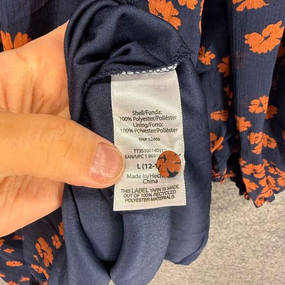 Time And Tru Dress Women L Large Blue Floral Shift Midi Button Long Sleeve Lined - Picture 4 of 7